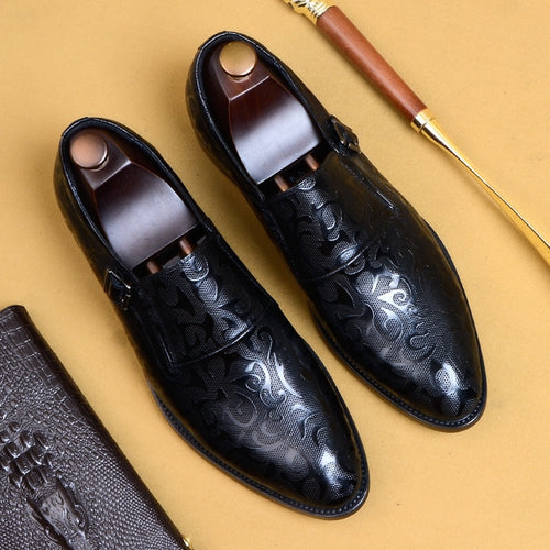 Luxury Pattern Genuine Leather Formal Dress Man Monk Strap Shoes