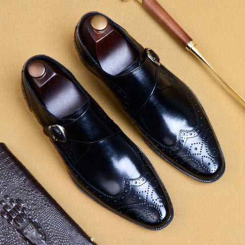 Vintage Genuine Leather Formal Dress Man Monk Strap Shoes