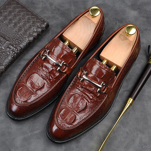 Alligator Pattern Genuine Leather Formal Dress Men's Shoes