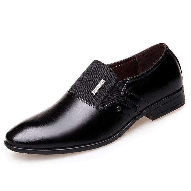 Black men leather shoes mens pointed toe dress shoes
