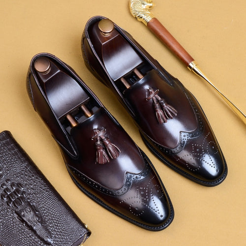 Vintage Design Genuine Leather Formal Wingtip Brogues Shoes
