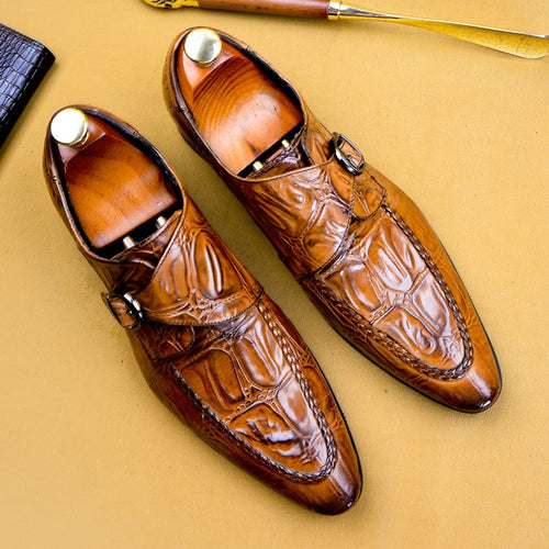 Elegant Genuine Leather Formal Dress Man Monk Strap Runway Shoes