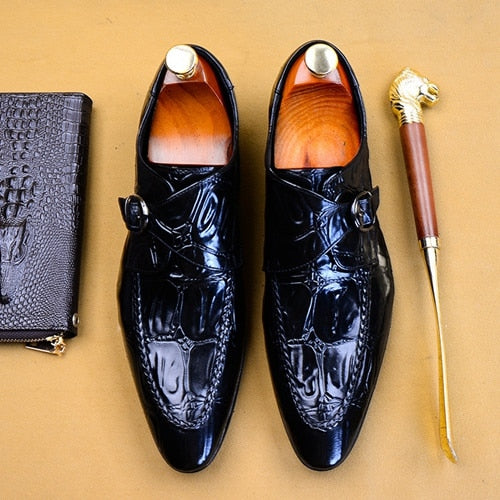 Elegant Genuine Leather Formal Dress Man Monk Strap Runway Shoes